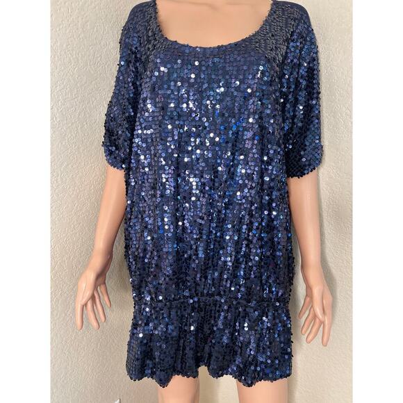 Lane Bryant Sequin Peplum Top  Short Sleeve plus Size 22/24 navy blue sparkly - Picture 9 of 9